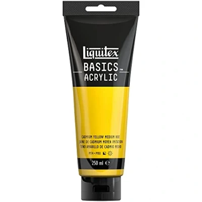 Afbeelding van Liquitex Basics 88700230 Monopigmenteerde acrylverf, kunstenaarspigmenten, lichtecht, gemiddelde viscositeit, archiefkwaliteit, zijdeglanzende afwerking, 250ml Cadmium Yellow Medium Hue