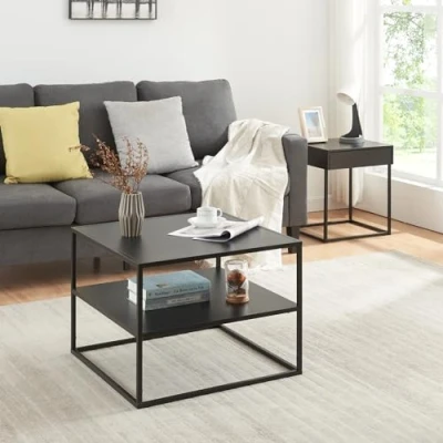 Afbeelding van Salontafel Solund met 1 plank 60x60x45 cm staal zwart mat