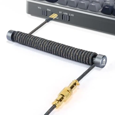 Afbeelding van MAMBASNAKE Custom Opgerolde Toetsenbord Kabel en Aviator Cable Winder Set Metal Weight Bar Fixed Rod + Gevlochten USB C met Gold Aviation Connector voor Gaming Keyboard Grijs