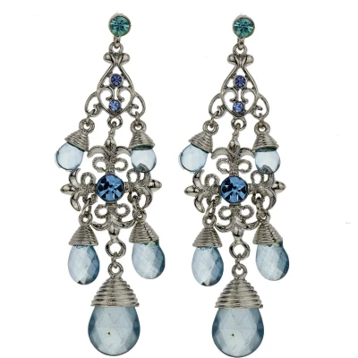 Afbeelding van Behave Oorhangers zilver kleur met blauwe details