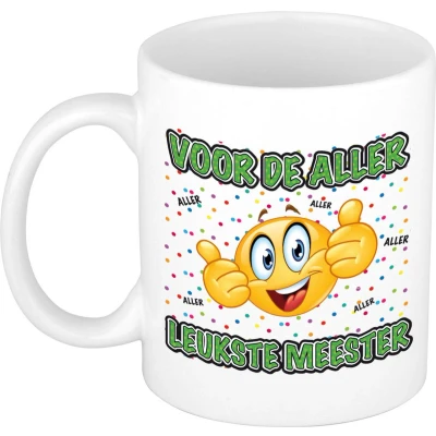 Afbeelding van Bellatio Decorations Cadeau mok/beker Voor de aller leukste meester wit 300 ml feest mokken