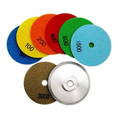 Afbeelding van SHDIATOOL diamant polijstschijf droge polijstpads 7 stuks diameter 100 mm mengen strooigoed en aluminium pad bevestiging voor graniet marmer steen