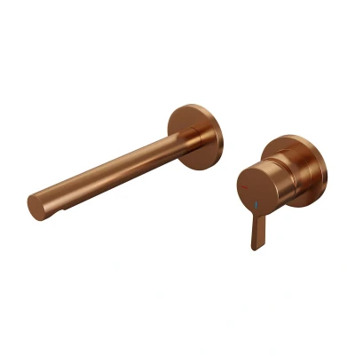 Afbeelding van Brauer Copper Edition Wastafelmengkraan inbouw rechte uitloop links hendel middel dik model E 1 PVD geborsteld koper