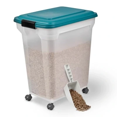Afbeelding van Iris Ohyama, Doos, Plastic voedselcontainer met schep en wielen, L46 x D34 H50,5 cm, Luchtdicht, BPA vrij, Voor honden katten, ATS L, Eendblauw 15Kg/45 L