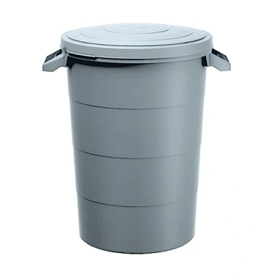 Afbeelding van Regenwatertank 80 liter met deksel grijs universele kunststof ton handgrepen regenton regenvat multifunctionele tuin afvalemmer