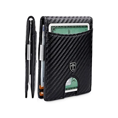 Afbeelding van TRAVANDO portemonnee voor mannen met geldclip SEATTLE herenportemonnee slim wallet geldtas klein RFID creditcardetui portefeuille kaarthouder carbon etui (Carbon)