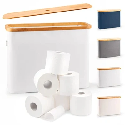 Afbeelding van Lonbet Elegante badkamerorganizer, lichtgrijs, toiletpapieropslag van bamboe, antibacteriële en ademende decoratieve box, 45 x 15 34,5 cm