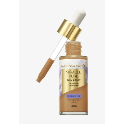 Afbeelding van Max Factor Miracle Pure 2in1 Skin Reset Serum Foundation, 80 85, Medium, vegan formule, egaliseert de teint, medium dekkend resultaat, satijnachtige matte finish, niacinamide &amp; bisabolol, 30 ml