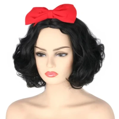Afbeelding van Topcosplay Sneeuwwitje pruik voor kinderen en volwassenen, korte krullende pruik, zwart, prinsessenpruik Halloween, cosplay