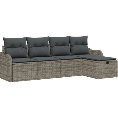 Afbeelding van vidaXL 5 delige Tuin Sofa Set met Kussens Grijs Poly Rattan, 2 zitter Rattan