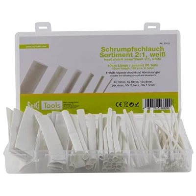 Afbeelding van SeKi 17410, 2:1 delen, wit, assortiment in de kleur 80 delig 6 maten (30 x 1, 10 2,5 mm, 20 4 13 mm) elk cm lang