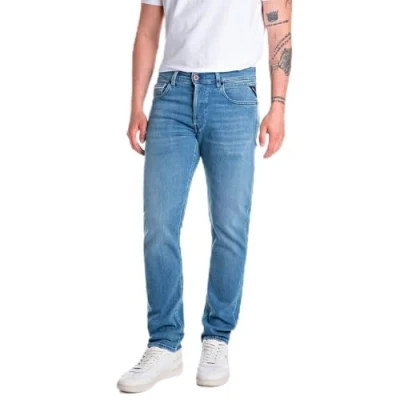 Afbeelding van Replay jeans heren Grover 5 pocket model spijkerbroek normale fit blauw gemêleerd