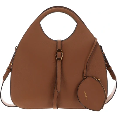 Afbeelding van Coccinelle Leren Handtas Schoudertas Cosima Handbag Grained Leather Nocciola Lichtbruin