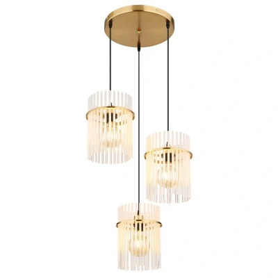 Afbeelding van Globo Gouden hanglamp Gorley rond met glas 3 lichts 15698 3HRM