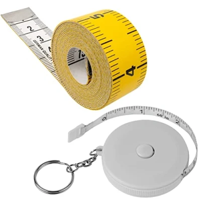 Afbeelding van 2 stuks universeel meetlint met een totale lengte van 150 cm, in 1 CM en inch schaalverdeling, afmetingen kleding, lichaamsvet, rolmeetlint, rol roldoos