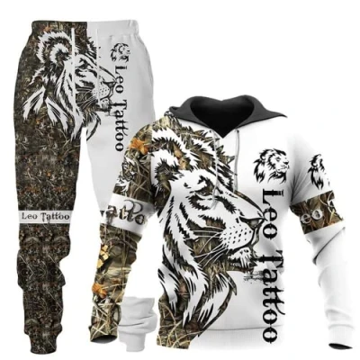 Afbeelding van LEXAHO Uniseks 3D Wolf Print Hoodie Heren Joggingpak Unisex Sweatshirts Hoody + Broek Sets S 6XL, Hoodie2, L