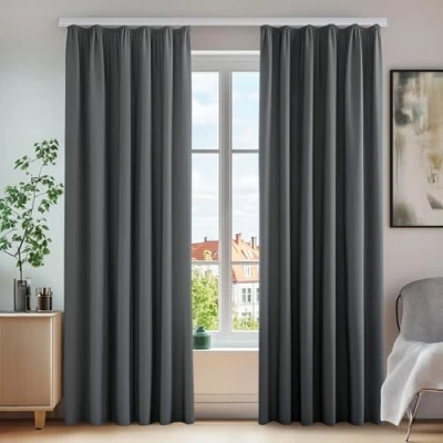 Afbeelding van Deconovo Gordijnen Verduisterend Thermisch Eenkleurig met Plooiband Kant en Klaar in Polyester voor Woonkamer Slaapkamer 2 Stuks Donkergrijs 140x290cm