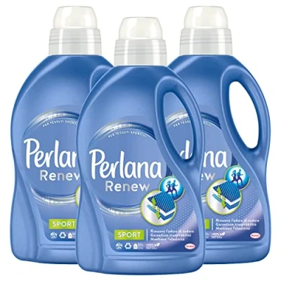 Afbeelding van 3 x Perlana Renew Sport actieve verzorging vloeibaar wasmiddel technisch textiel en sportkleding voor wasmachine flessen van elk 1,44 l
