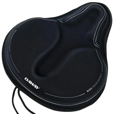 Afbeelding van DAWAY Traagschuim gevoerde fietszadelhoes, C6M extra zacht, breed, groot zadelovertrek voor hometrainer fiets, MTB, comfortabel zadelkussen dames en heren, senioren, 30 x 27 cm