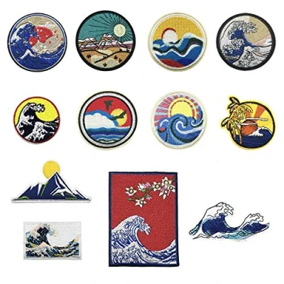 Afbeelding van Woohome Patches om op te strijken letters, 12 stuks zonsondergang golfpatches voor jeans, kleding