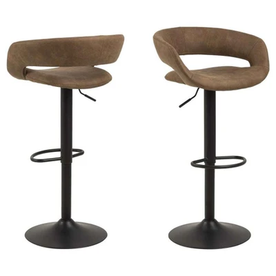 Afbeelding van Leen Bakker Barkruk Faber Licht 2 Stuks Stoelen Bruin Lederlook