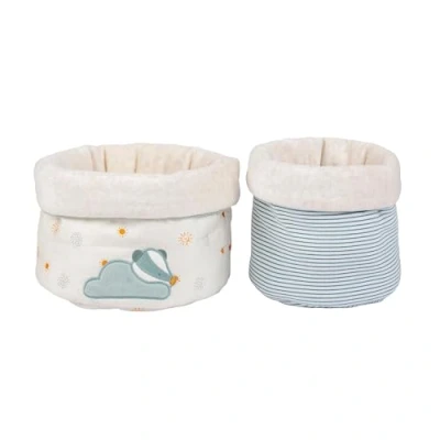 Afbeelding van Nattou Felix &amp; Leo Set van 2 Opbergmandjes 40 cm Dusty blauw