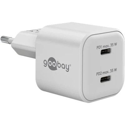 Afbeelding van Goobay USB C PD GaN Dual Schnellladegerät Nano 35 W weiss (35 W), lader, Wit