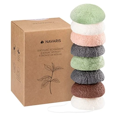 Afbeelding van Navaris set van 8 konjac sponzen Natuurlijke voor gezichtsreiniging Reinigt de rijpe, onzuivere, droge, gevoelige en normale huid Vegan
