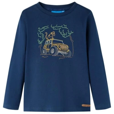 Afbeelding van Kindershirt met lange mouwen terreinwagenprint 104 marineblauw