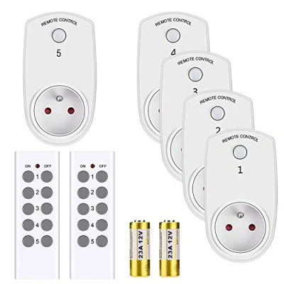 Afbeelding van DEWIN Stopcontacten, afstandsbediening, 5 stuks, smart wireless control, wandcontactdoos, compatibel met EU stekker 2 afstandsbedieningen