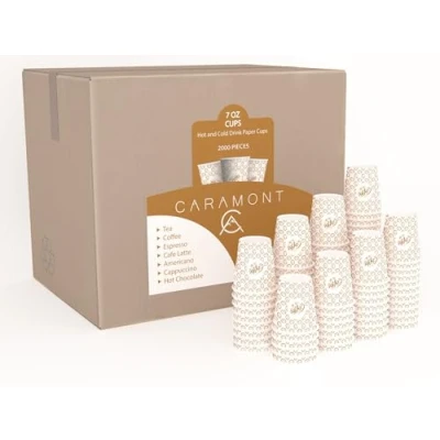 Afbeelding van Caramont, 2000 papieren bekers, wegwerp, hittebestendig, voor koude en warme dranken van hoogwaardig karton, ideaal koffie, thee, verjaardag enz