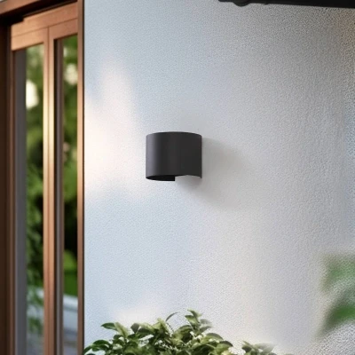 Afbeelding van Lindby Smart LED buitenwandlamp Dara grijs rond CCT RGB Tuya