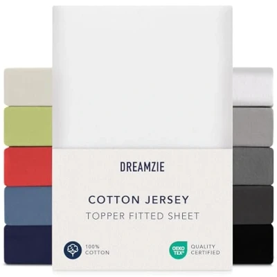 Afbeelding van Dreamzie Boxspring Hoeslaken 140x200 cm 160x200 cm, 100% katoenjersey, matrashoogte tot 37 hypoallergeen, Oeko Tex, wit