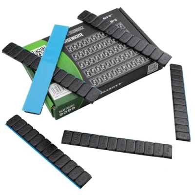 Afbeelding van 25 balanceergewichten, zwart, 12x5g kleefgewichten, stalen gewichten, kleefstroken 60 g, met afscheurrand verzinkt en geplastificeerd