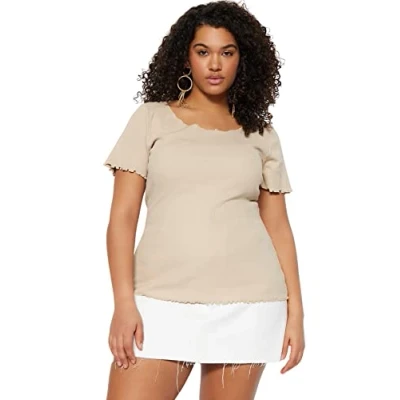 Afbeelding van Trendyol Zwarte Geribbelde Poolkraag Gebreide Blouse In Grote Maten Tbbss23Bf00010