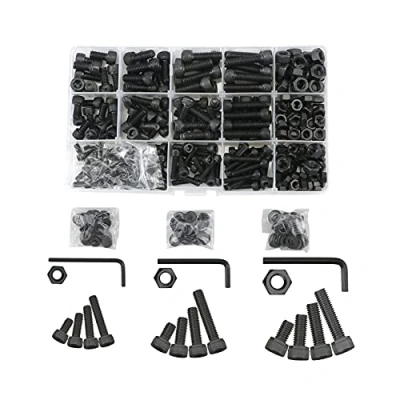 Afbeelding van Lemiyoo Zeskantschroeven en moerenset, 420 stuks M4, M5, M6 ronde kop, machineschroeven, assortimentsset met zeskantmoeren sluitringen, 3 steeksleutels (zwart)