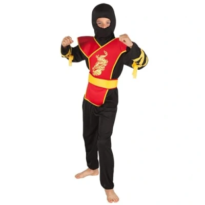 Afbeelding van Boland Verkleedpak Ninja Junior Zwart/Rood mt 128 140