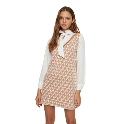 Afbeelding van Trendyol Dames Mini Shift Regular Knitwear Jurk, Kameel, M