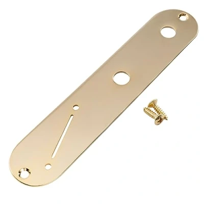 Afbeelding van Musiclily Pro 32mm Staal T stijl Controle Plaat Control Plate met Nauwe Potmeters Gat en Gebogen Schakelsleuf voor Tele Elektrische Gitaar, Goud