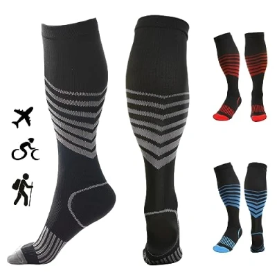 Afbeelding van Kreori Compressiekousen voor dames en heren, steunkousen, compressiesokken sport, wandelen, fietsen, vlucht, hardlopen, reizen, zwangerschap, verpleegsters, 15 20 mmHg, Grijs 1 paar, Small/Medium