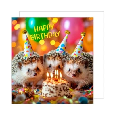 Afbeelding van Edition Seidel Premium vierkante verjaardagskaart met envelop. Wenskaart Happy Birthday Billet dier kaart man vrouw kinderen coole egel taart kaarsen kleurrijk feest (GQ171 SW024)