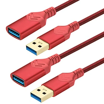 Afbeelding van USB 3.0 Verlengkabel, [2 Pack] Hoge Snelheid Verlengkabel Man vrouw Verlengsnoer voor Xbox/Flash Drive/Kaartlezer/Harde Schijf/Toetsenbord/Printer/Scanner (0,6M, Rood)