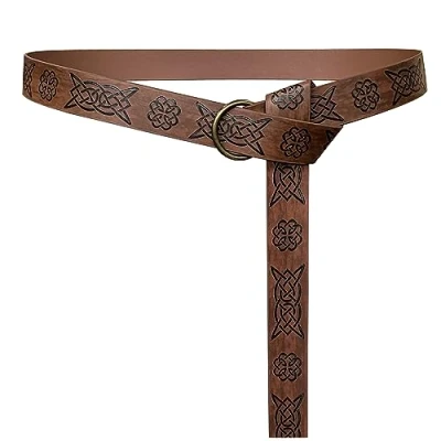 Afbeelding van HiiFeuer Middeleeuwse Reliëf PU Lederen O ring Riem, Retro Renaissance Ridder Riem(Donker bruin B)