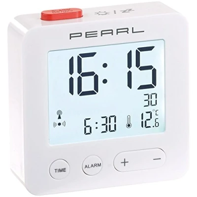 Afbeelding van PEARL Draadloze wekker: digitale reis wekker, met thermometer en verlicht display (reiswekker, werkt op batterijen)