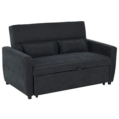 Afbeelding van HOMCOM slaapbank, opklapbare bank, 2 zits stoffen bank met slaapfunctie, bankstel, verstelbare hoek, donkergrijs, 148 x 82 89 cm