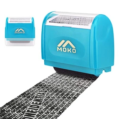 Afbeelding van MoKo Identiteit Diefstal Bescherming Stempel Roller, Hervulbare Zelf Inking Wide Roller Beveiligingsstempel, Privé &amp; Vertrouwelijke voor Persoonlijke Informatie Blackout, Groot formaat, Blauw