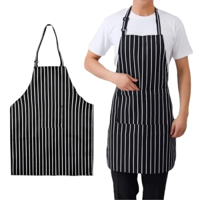 Afbeelding van DALAETUS 2 stuks keukenschorten, verstelbaar schort met zak, chef kok zwart wit gestreept schort, keukenschort voor vrouwen, mannen, keuken, restaurant, café, tuinieren, Zwart, Tablier de Cuisine: