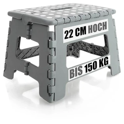 Afbeelding van COM FOUR® opvouwbare opstap met rubberen noppen opstapje draagbaar klimhulpmiddel antislip kruk draagvermogen tot 150 kg (31x22x22cm grijs 01 stuk)