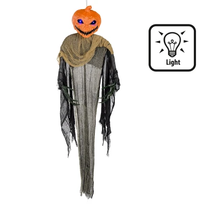 Afbeelding van Boland 73112 Hangende Horror Decoratie Donkere Pompoen met LED, 158 cm, incl. batterijen, oplichtende ogen, feestdecoratie voor themafeesten en Halloween