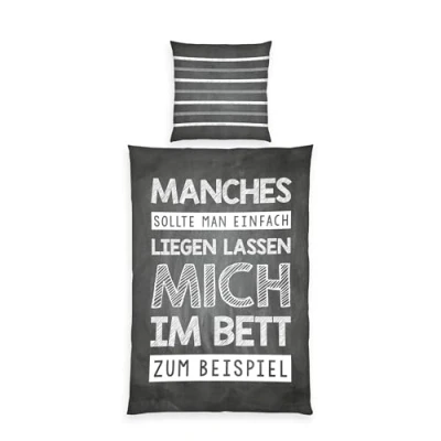 Afbeelding van Young Collection Tweezijdig te gebruiken overtrekset Manches sollte man einfach liegen lassen …&#039; in mt. 135x200 cm Dekbedovertrek van katoen, kinderovertrekset, Herding (2 delig)